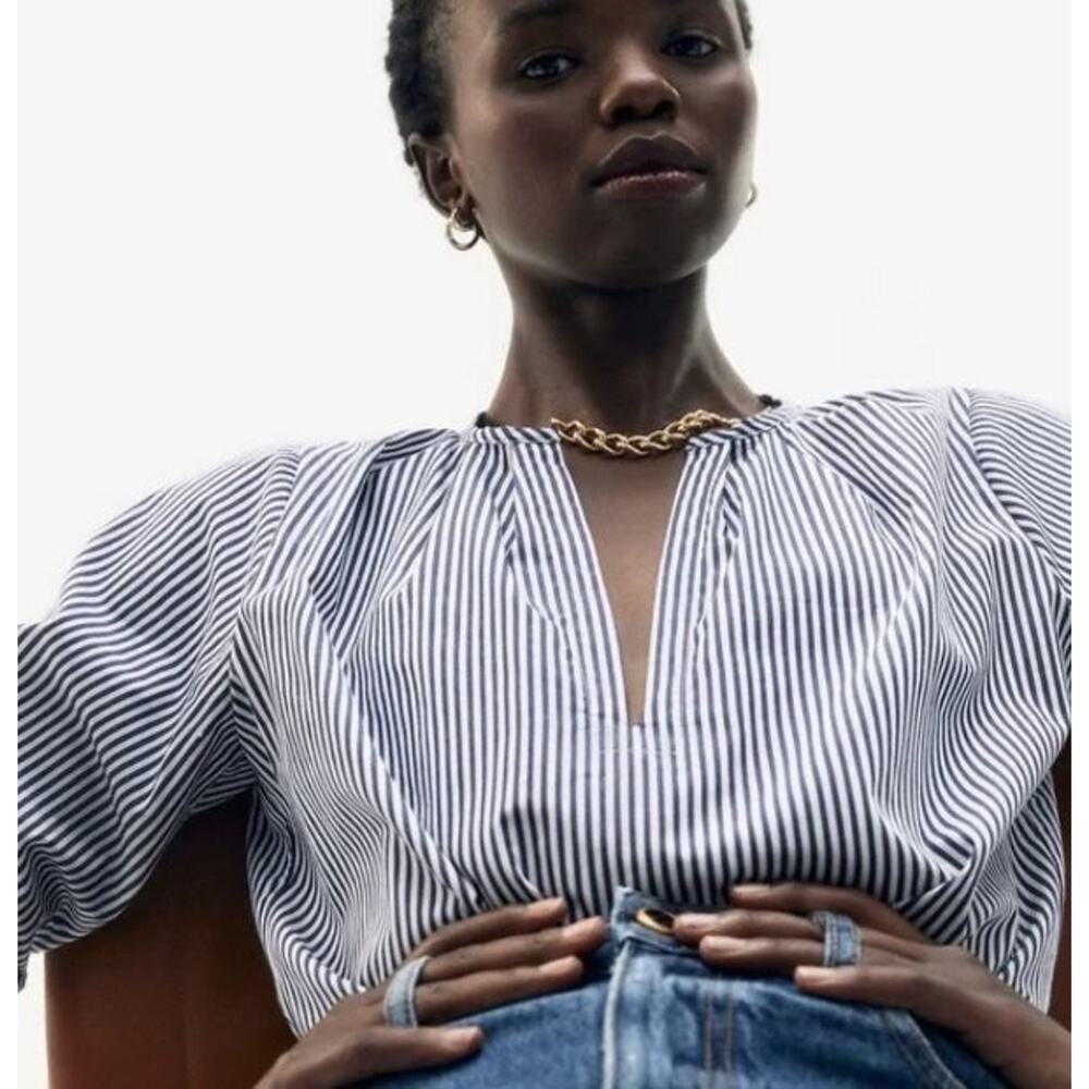 G LABEL GOOP Sz 12 Vivienne Navy White Stripe Blouse Shirt Top